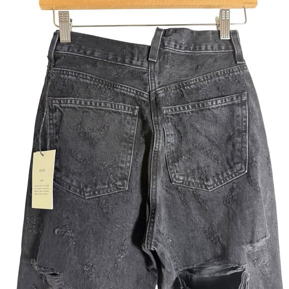 Agolde Criss Cross Straight Leg Distressed Ripped Feverish Black Denim Jeans 23 - Picture 8 of 12